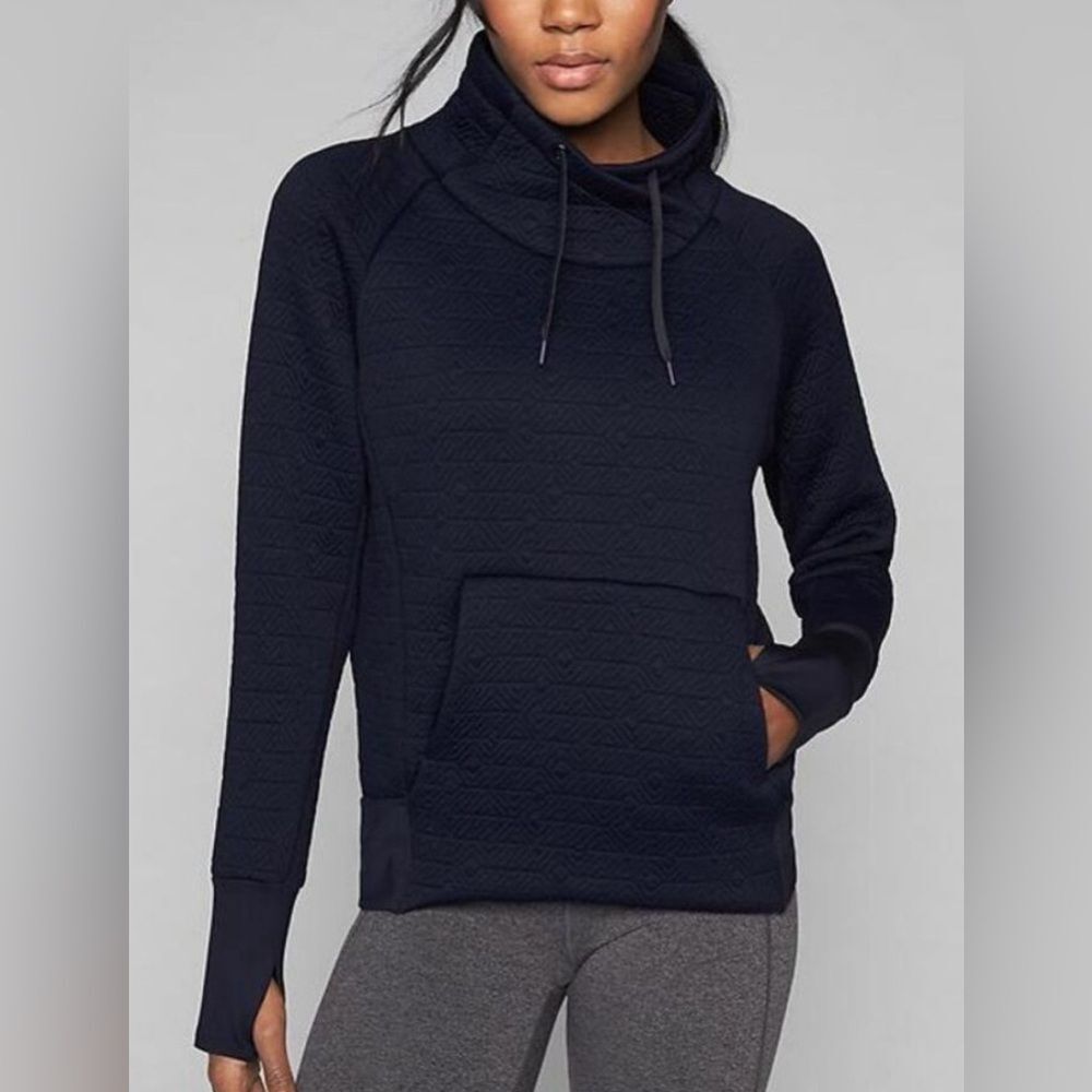 Athleta Jacquard Elevation Pullover Navy Blue Quilted Sweater size S